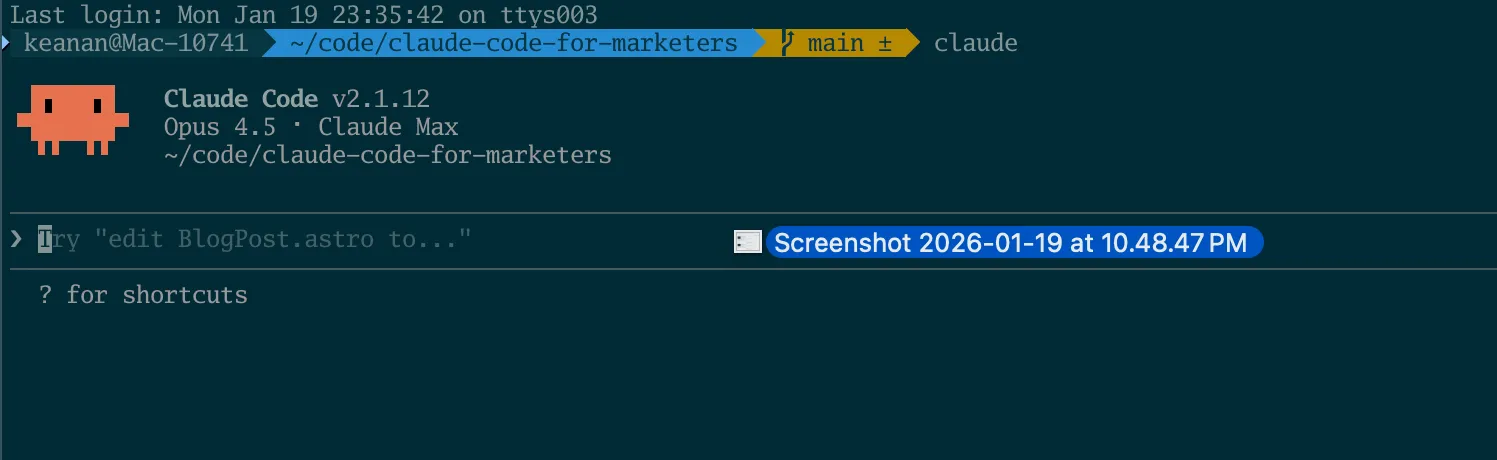 Dragging an image into Claude Code