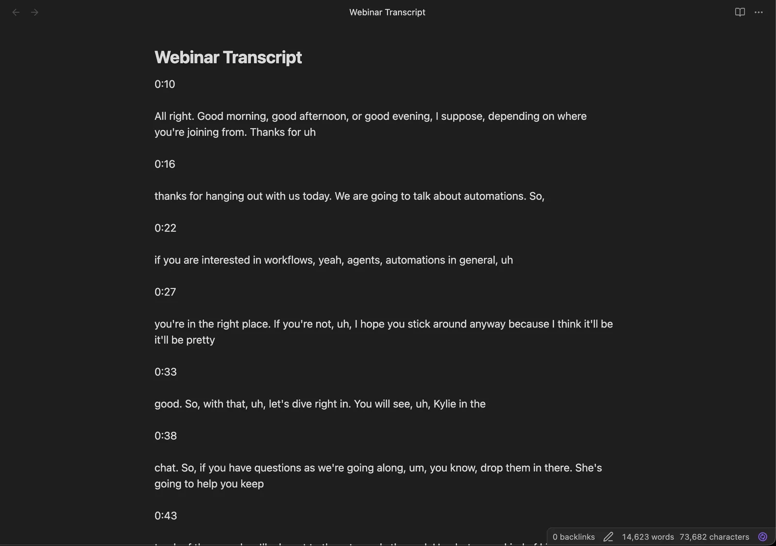 A transcript file saved on the desktop